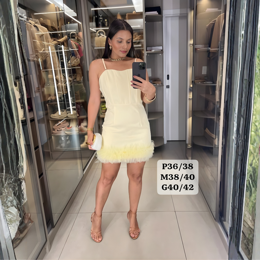 Vestido Mini Corset con Plumas en el Bajo – Glam de Fiesta