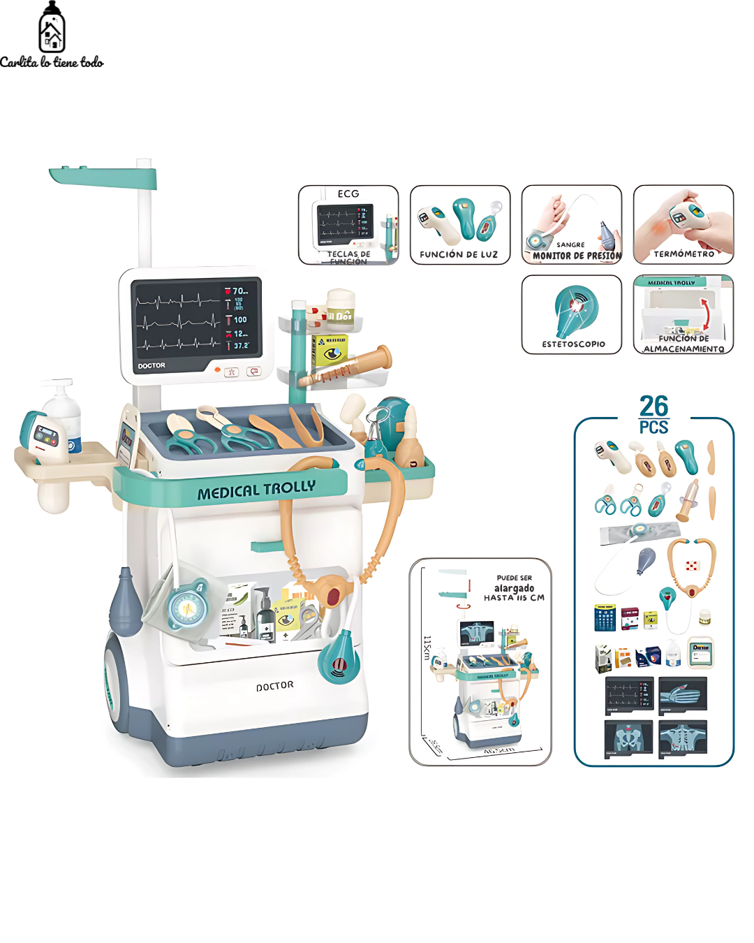 Set de Doctor para Niños 3+ | Carrito Médico Educativo
