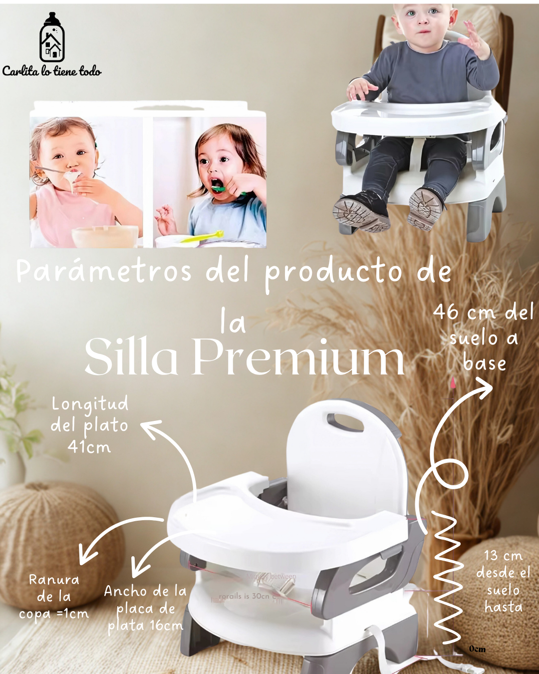 Silla de alimentación portátil bebé | Booster Rosado/Plomo