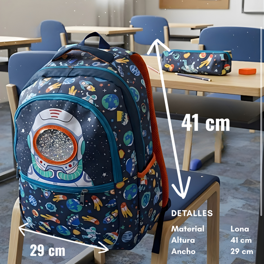 Mochila Escolar Infantil Lona Oficio – Astronauta, Dino, Gatito y Fantasía