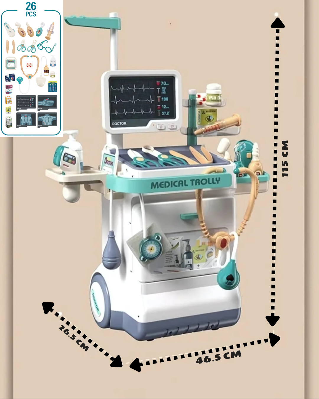Set de Doctor para Niños 3+ | Carrito Médico Educativo