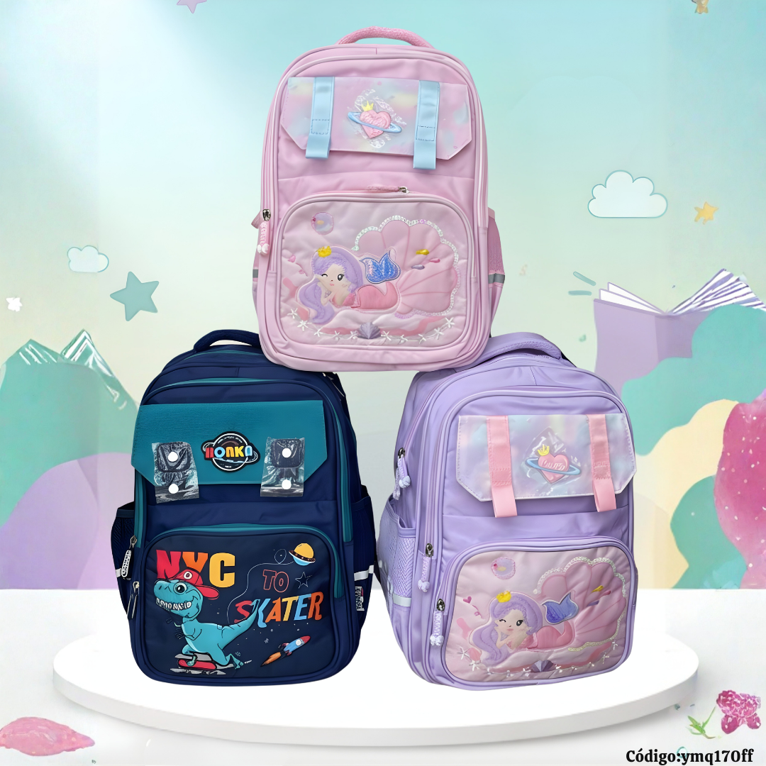 Mochila Escolar Tipo Oficio 45×32×17 cm | 3 Cierres + Bolsillos | Semiimpermeable