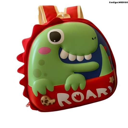 Mochila Infantil “Huevo de Dino” 27×30 cm con Luces | Lona + Figura Engomada (Rojo/Azul)