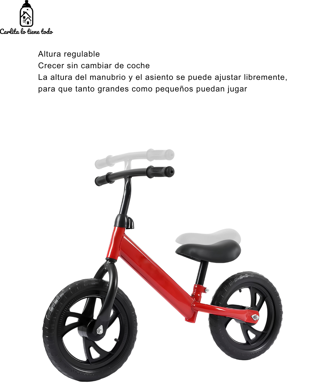 Bicicleta de Equilibrio 12″ para Niños 2–5 Años | Ruedas Antipinchazos, Asiento Ajustable | Celeste y Rosado