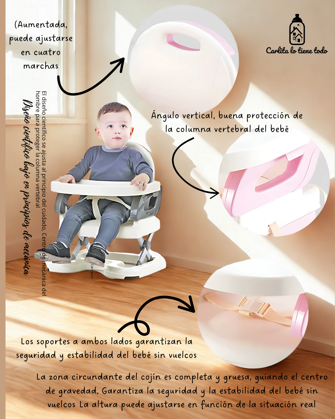 Silla de alimentación portátil bebé | Booster Rosado/Plomo
