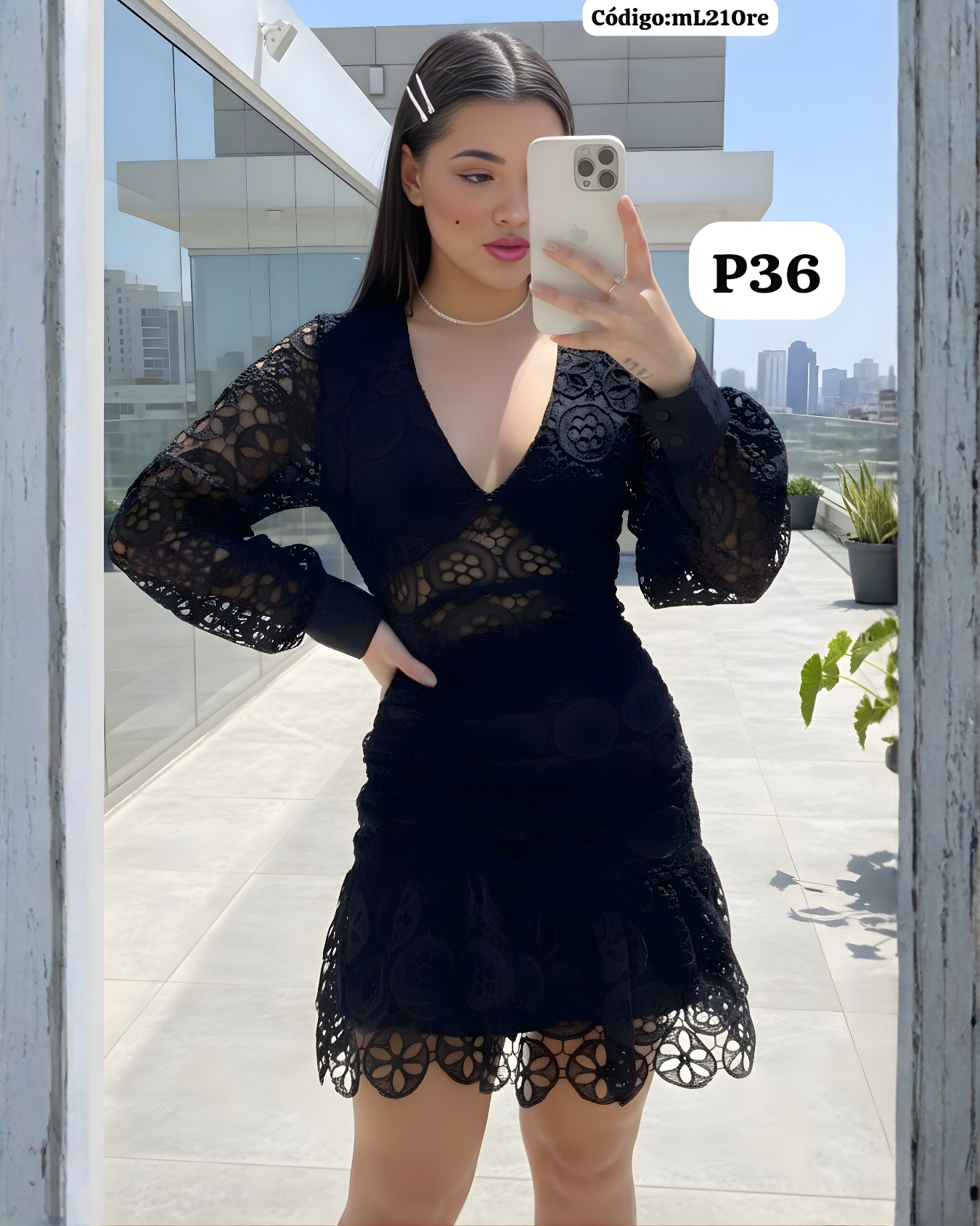 Vestido de Encaje “Noche Bella” – Manga Larga y Corte Sirena Corto