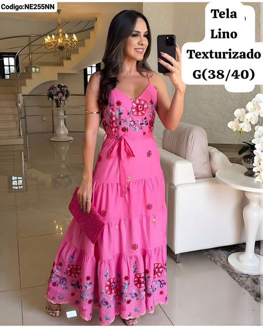 Vestido Largo Bordado “Jardín de Lino” – Fresco, Elegante y Súper Femenino