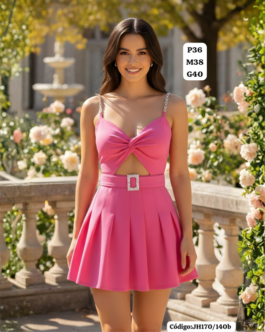 Vestido corto elegante con falda plisada para mujer | Mundo Carlita