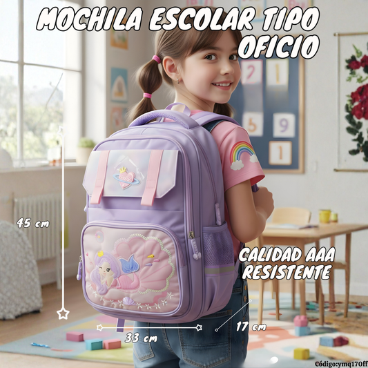 Mochila Escolar Tipo Oficio 45×32×17 cm | 3 Cierres + Bolsillos | Semiimpermeable