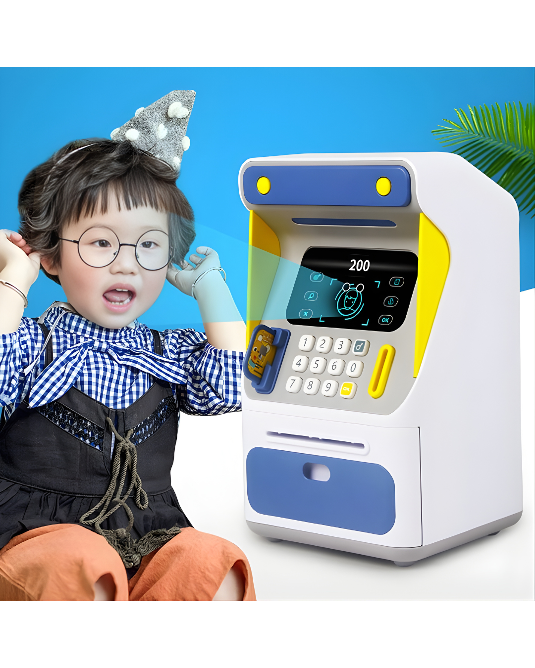 Alcancía Electrónica Infantil con “Reconocimiento Facial” + Clave | ATM para Niños 26.5 cm, Auto-Enrolle de Billetes, Gran Capacidad