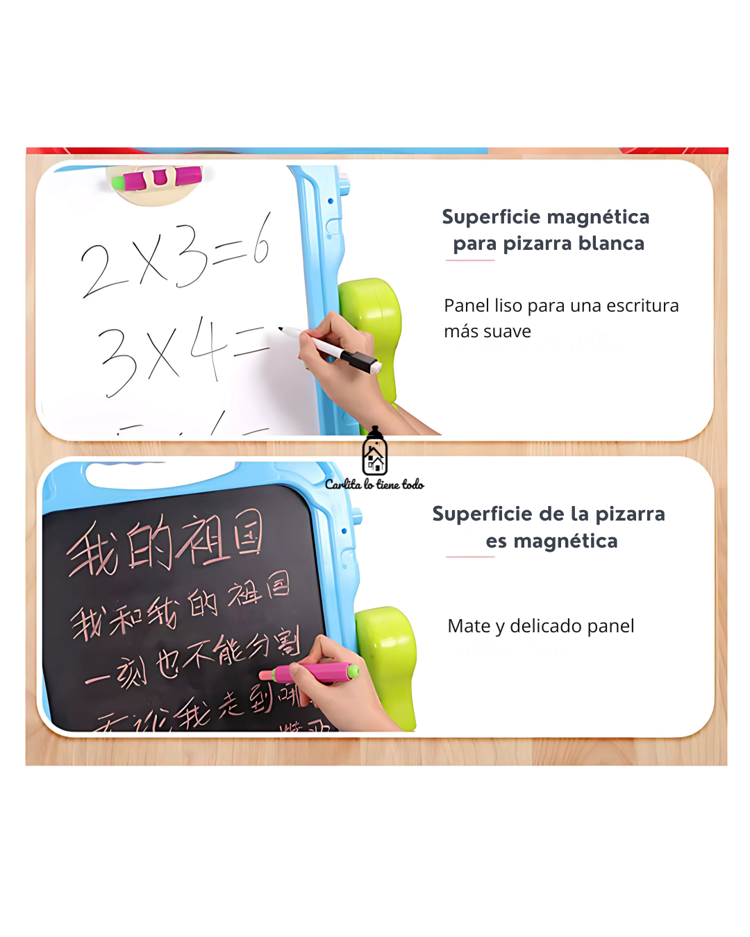 Pizarra Infantil Magnética 2 en 1 Doble Cara (Blanca/Negra) Giratoria 360° con Accesorios
