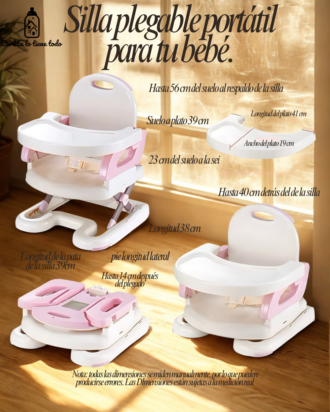 Silla de alimentación portátil bebé | Booster Rosado/Plomo