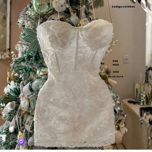 Vestido Corset Strapless de Encaje 3D – Mini que Realza la Figura