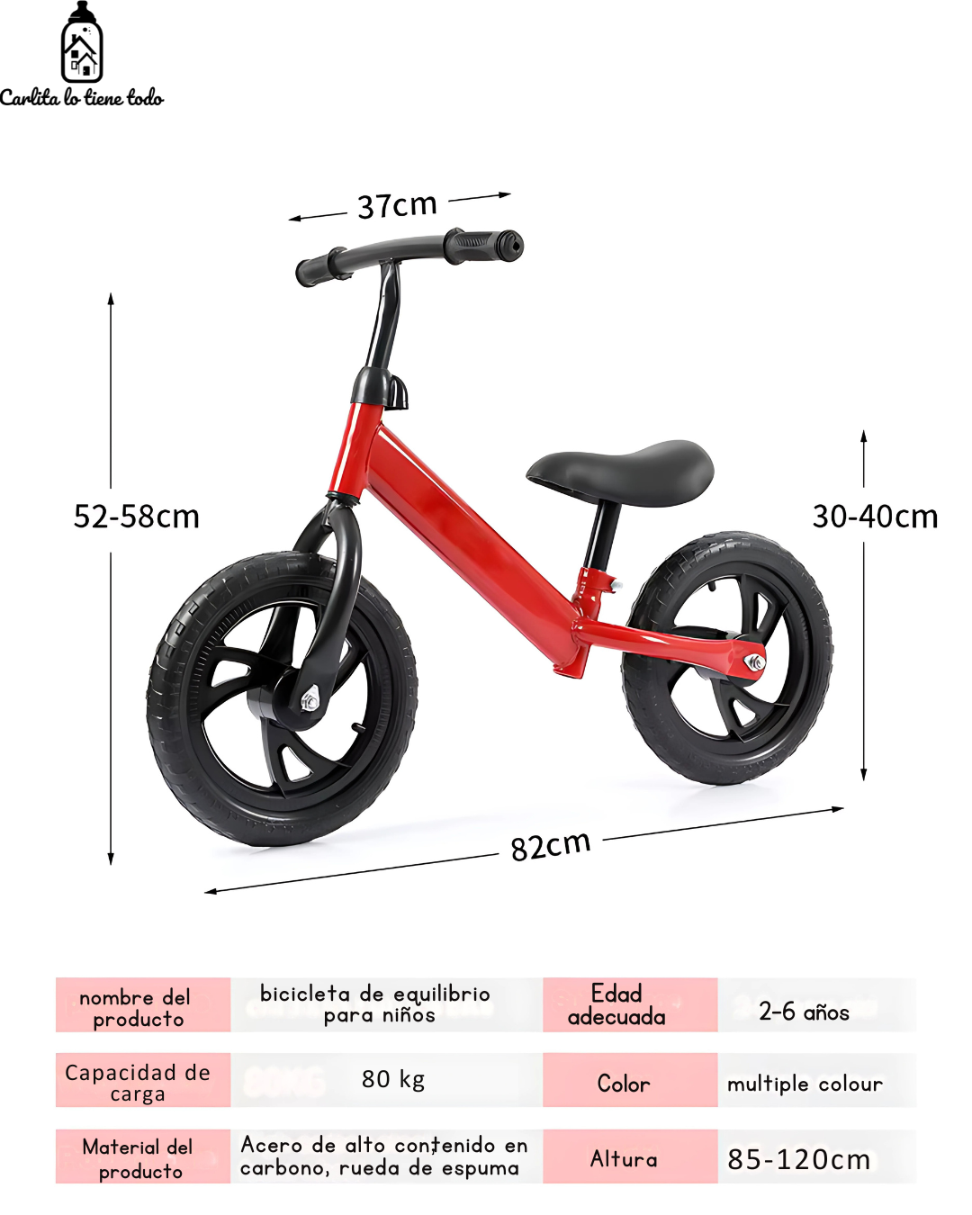 Bicicleta de Equilibrio 12″ para Niños 2–5 Años | Ruedas Antipinchazos, Asiento Ajustable | Celeste y Rosado