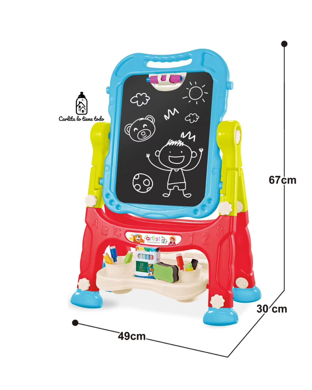 Pizarra Infantil Magnética 2 en 1 Doble Cara (Blanca/Negra) Giratoria 360° con Accesorios
