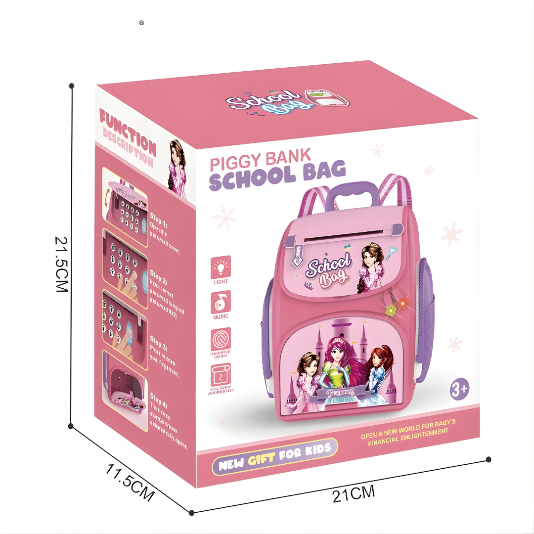 Alcancía Infantil Tipo Mochila con Contraseña y “Huella” | Alimentación Automática de Billetes