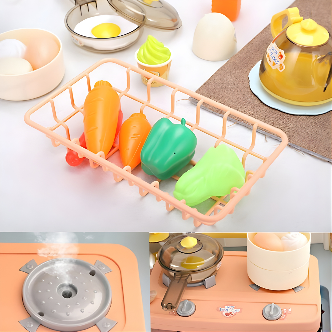 Cocina Infantil Grande 100 cm con Vapor, Luces y Sonidos – Juego de 80×30×100 cm con Accesorios