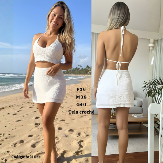 Conjunto Mini de Croché con Top Halter y Falda – Fresh & Sexy (2 Piezas)