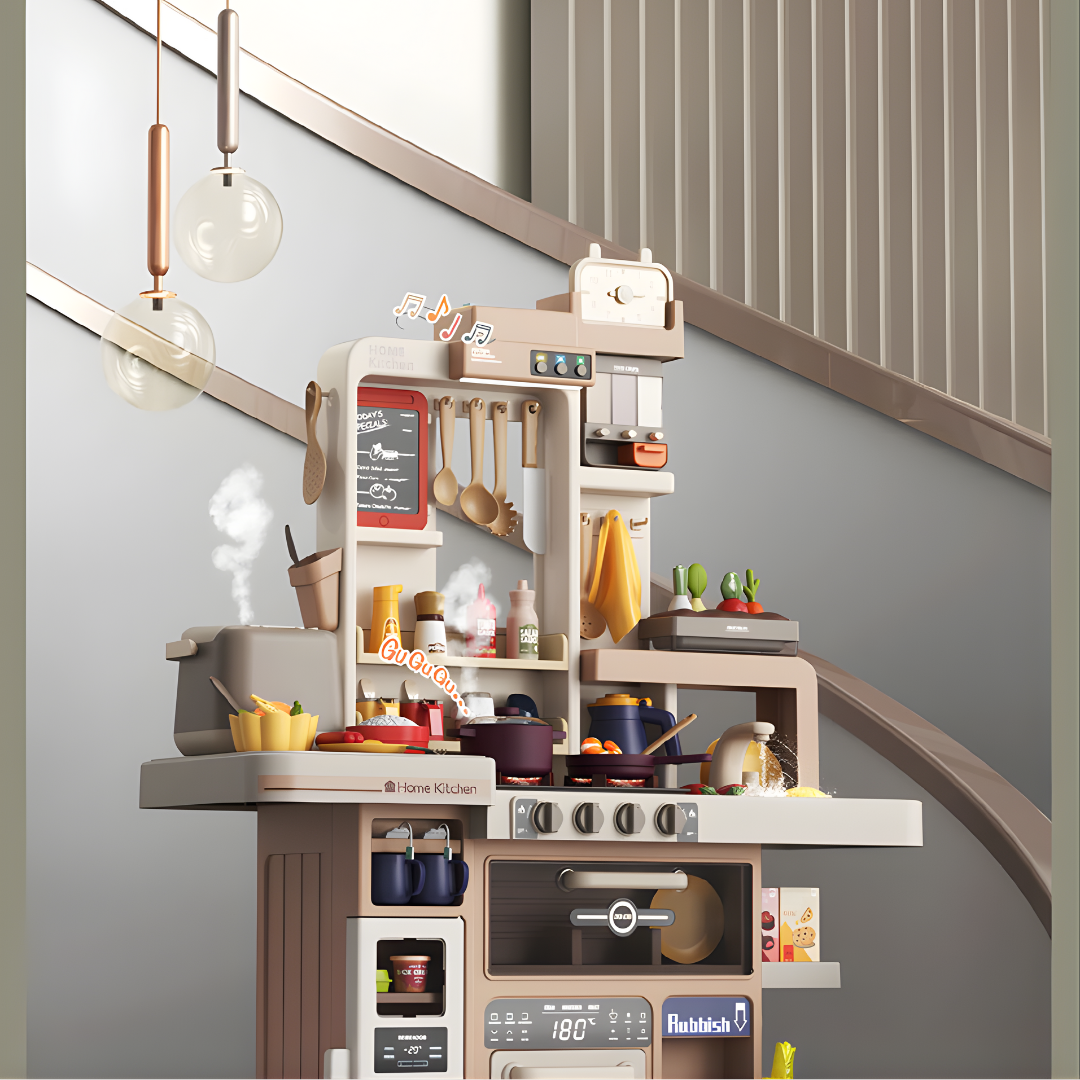 Cocina Infantil SY 88 Piezas con Spray Real (Agua) + Luces y Sonidos | Pizarra, Reciclaje y Dispensador (Modelo 285531)