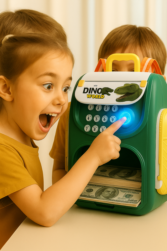 Alcancía Infantil Tipo Mochila con Contraseña y “Huella” | Alimentación Automática de Billetes
