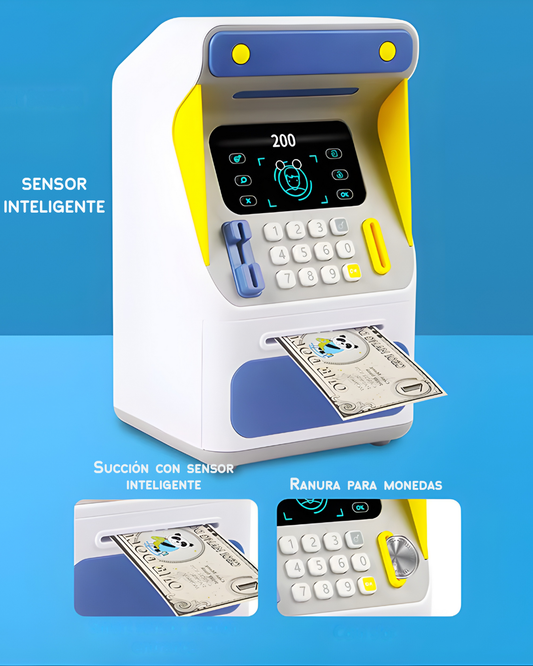 Alcancía Electrónica Infantil con “Reconocimiento Facial” + Clave | ATM para Niños 26.5 cm, Auto-Enrolle de Billetes, Gran Capacidad