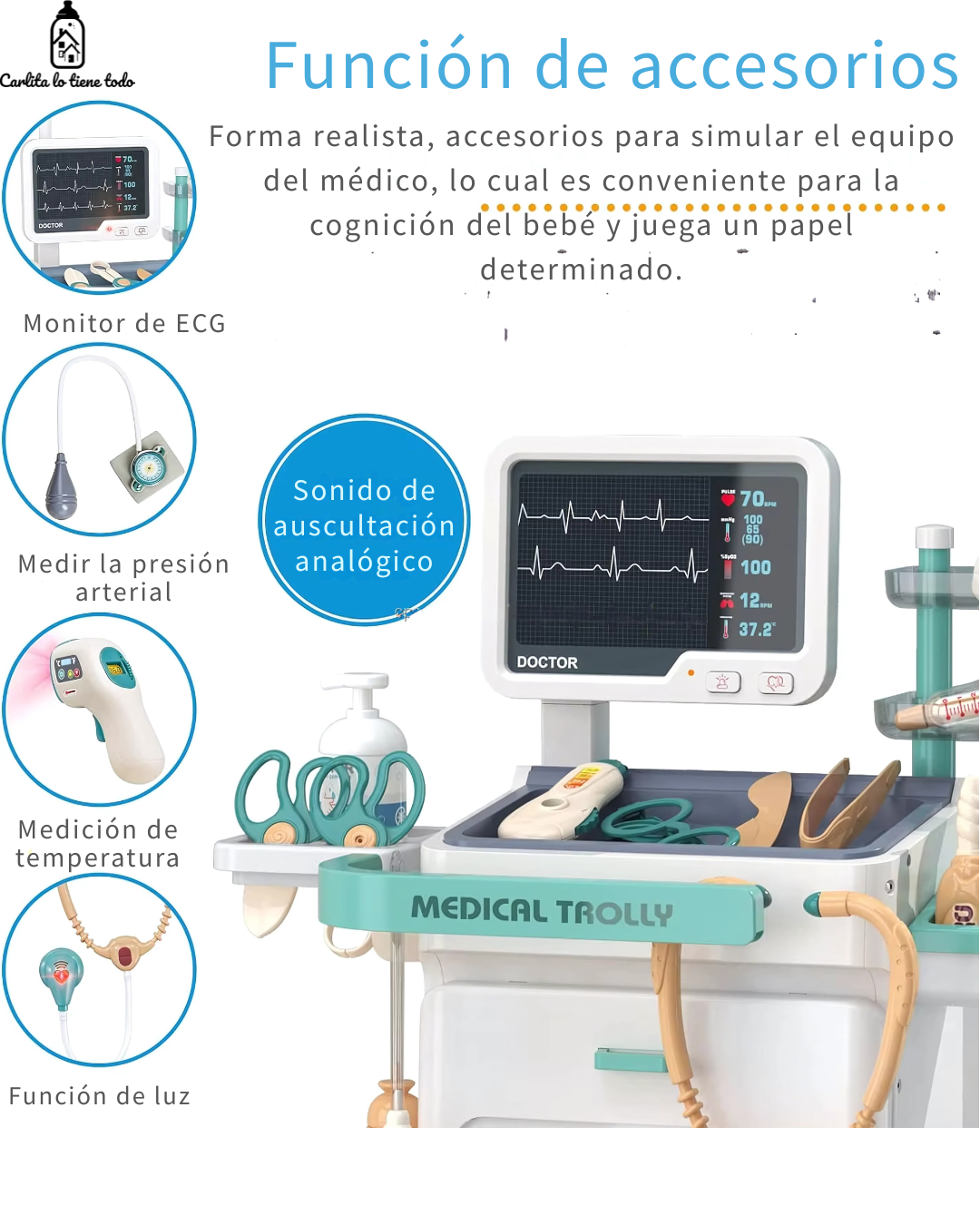 Set de Doctor para Niños 3+ | Carrito Médico Educativo