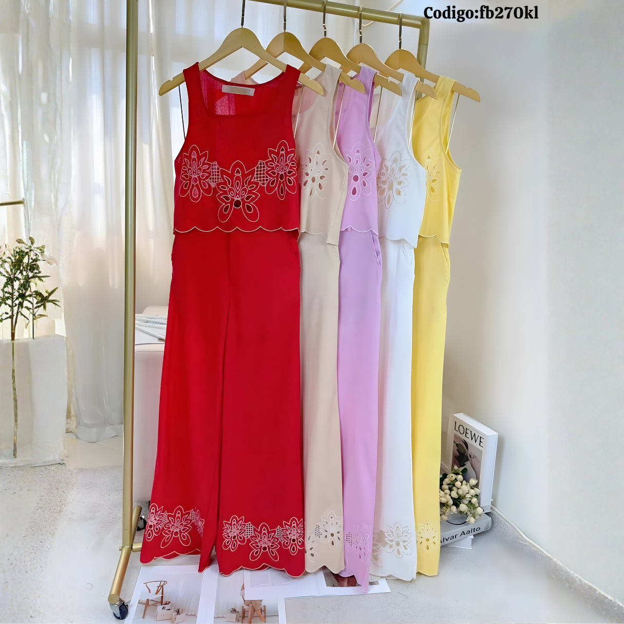 Conjunto Lino Premium (Top + Palazzo) con Bordado Floral — Elegancia Fresca