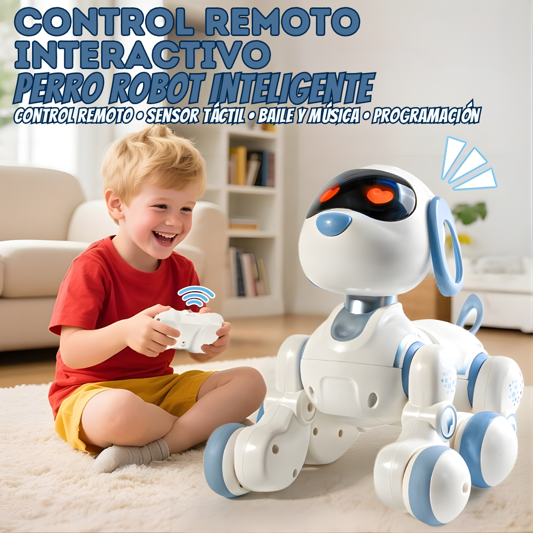 Perro Robot Educativo Recargable con Control Remoto – Programable, Música, Luces y Sonido (1:16 | Modelo 18011)