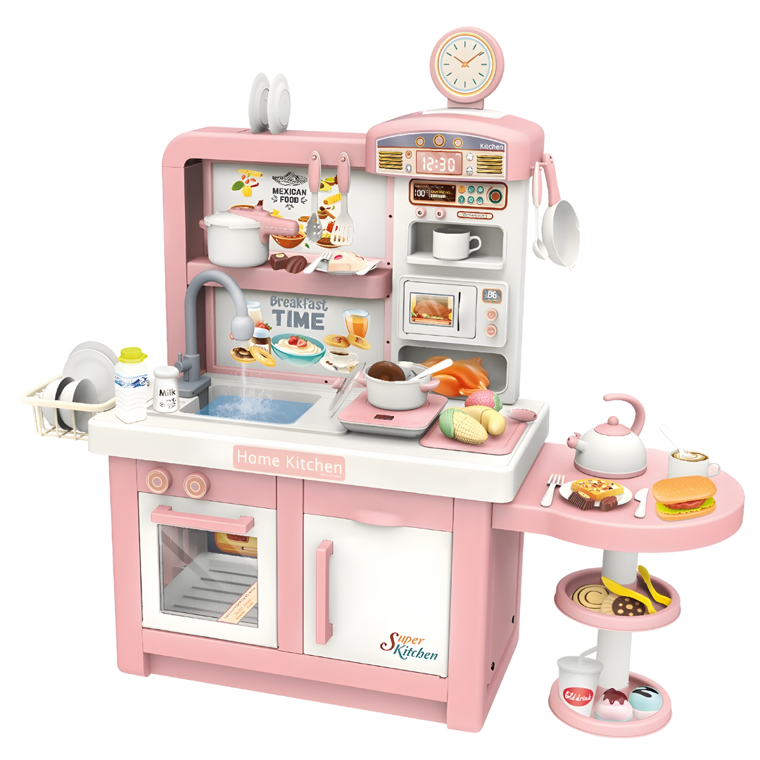 Cocina Infantil 100 cm Ancha con Agua y Luz + Hornilla Pequeña | Mundo Carlita