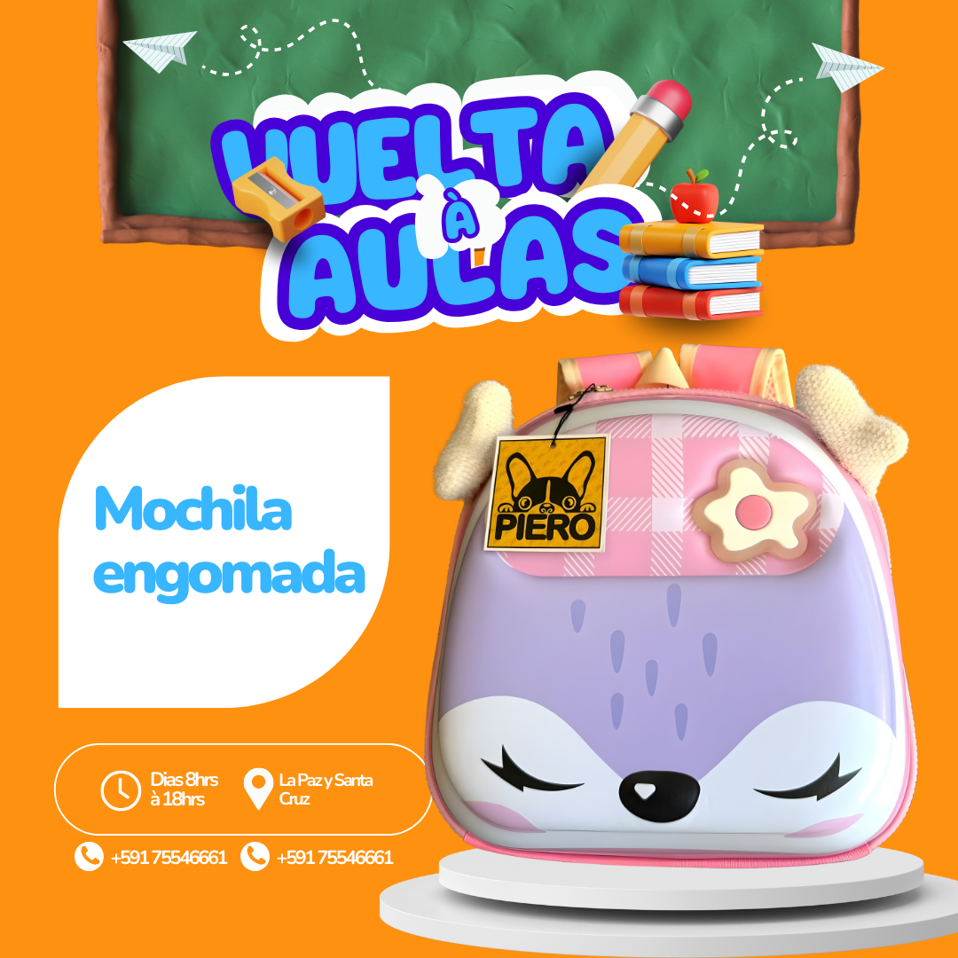 Mochila Kinder Rígida Zorrito con Luces – 30×27 cm