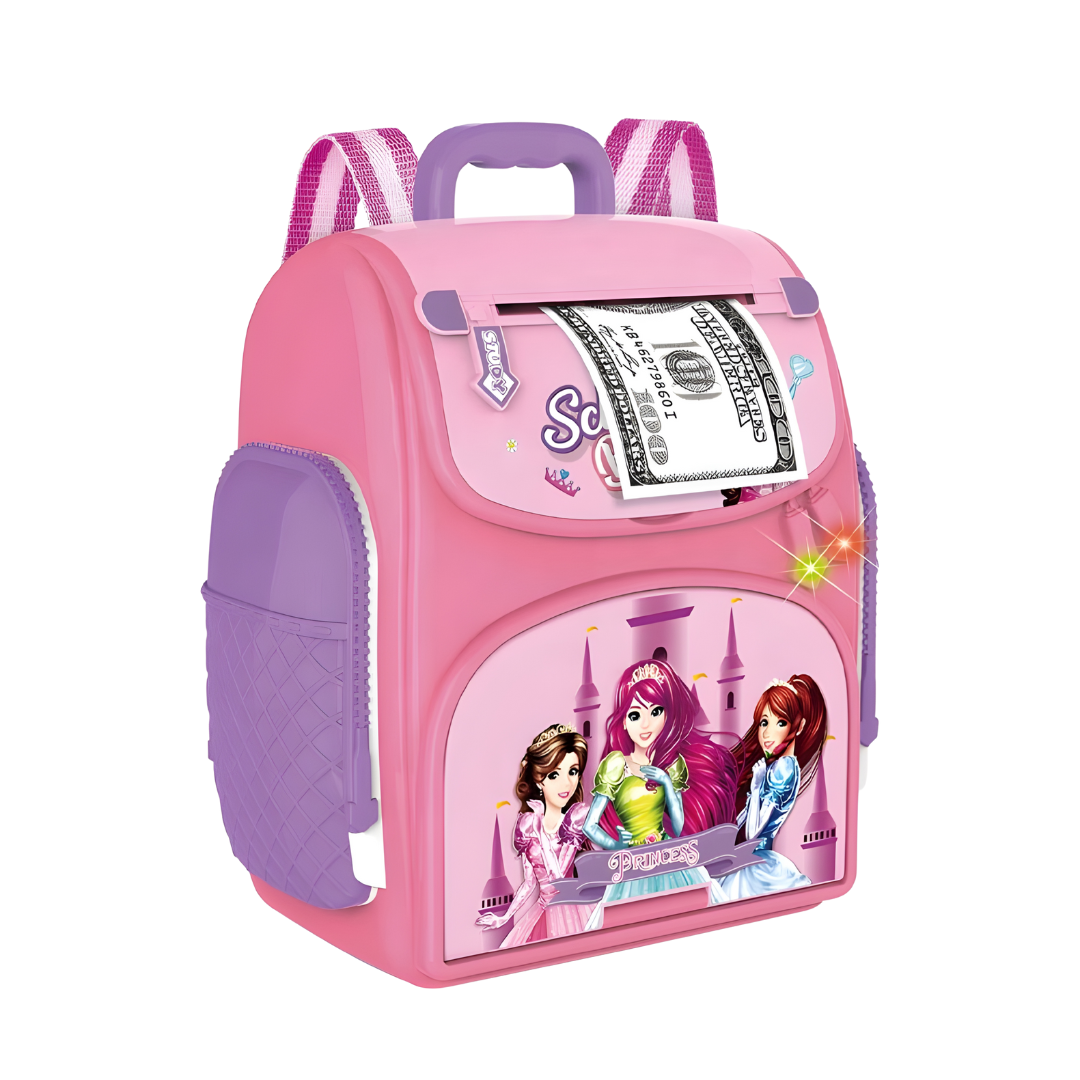 Alcancía Infantil Tipo Mochila con Contraseña y “Huella” | Alimentación Automática de Billetes