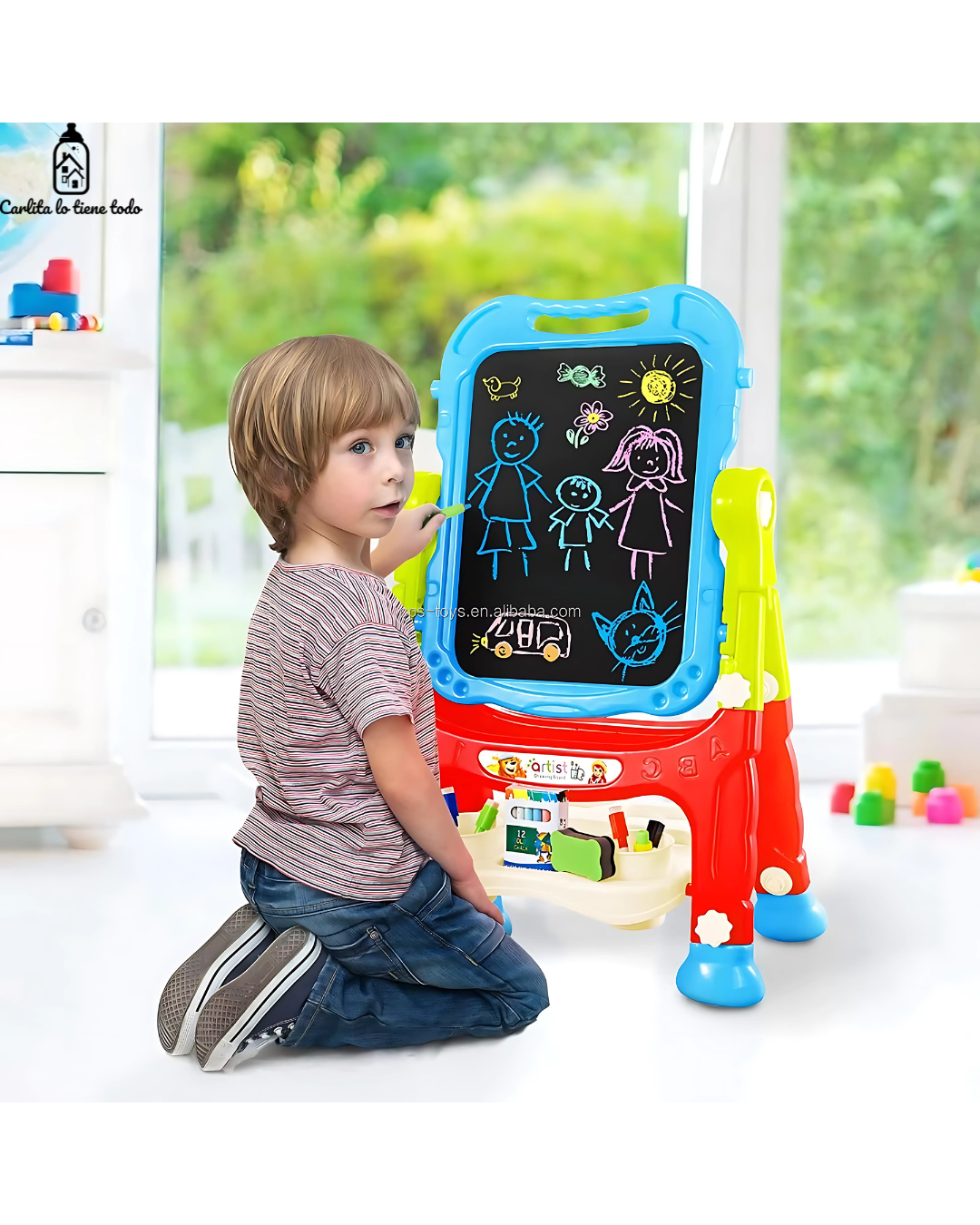 Pizarra Infantil Magnética 2 en 1 Doble Cara (Blanca/Negra) Giratoria 360° con Accesorios