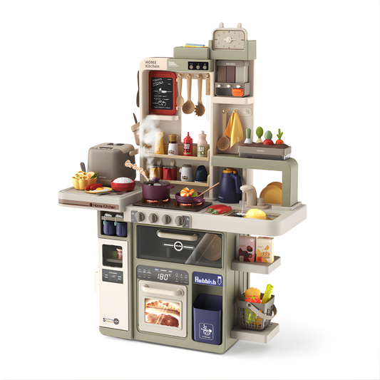 Cocina Infantil SY 88 Piezas con Spray Real (Agua) + Luces y Sonidos | Pizarra, Reciclaje y Dispensador (Modelo 285531)