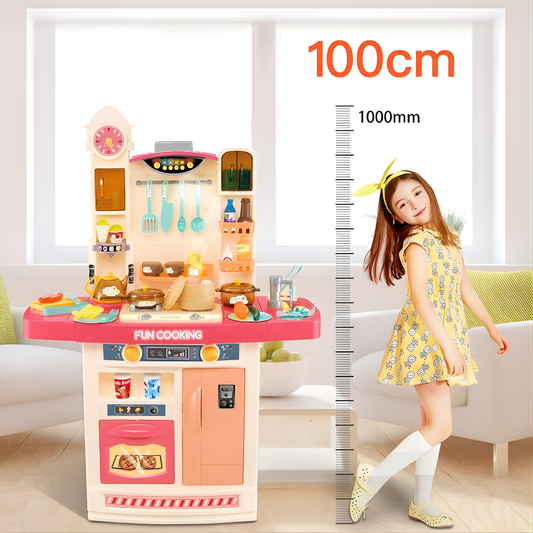 Cocina Infantil Grande 100 cm con Vapor, Luces y Sonidos – Juego de 80×30×100 cm con Accesorios