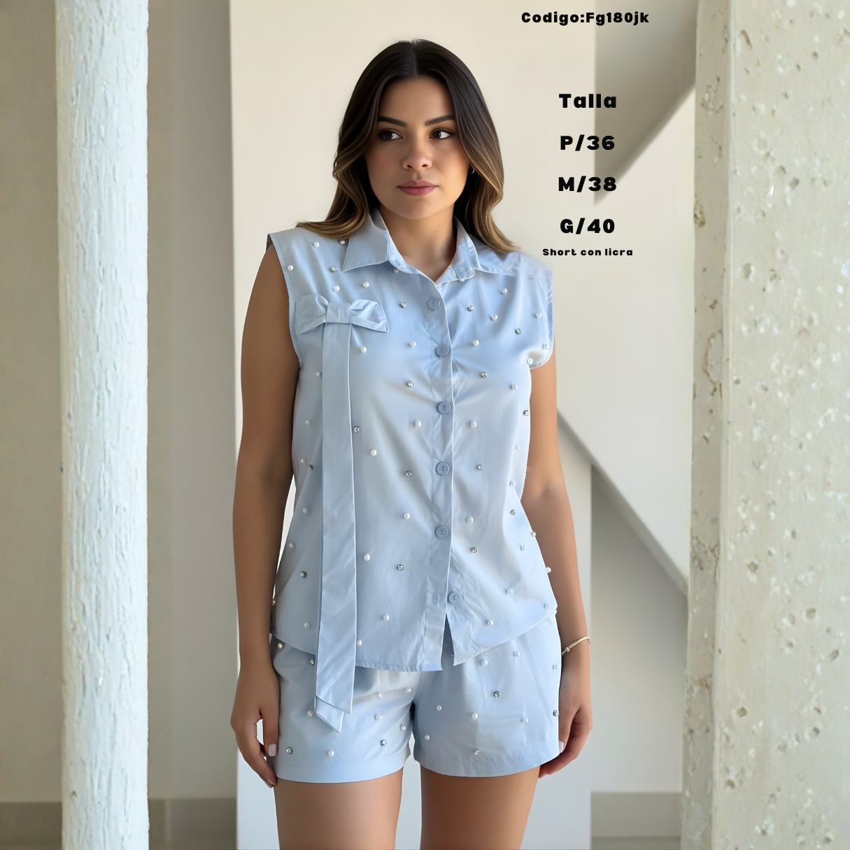 Conjunto Camisero con Perlas + Short con Licra — Elegancia Fresca y Cómoda