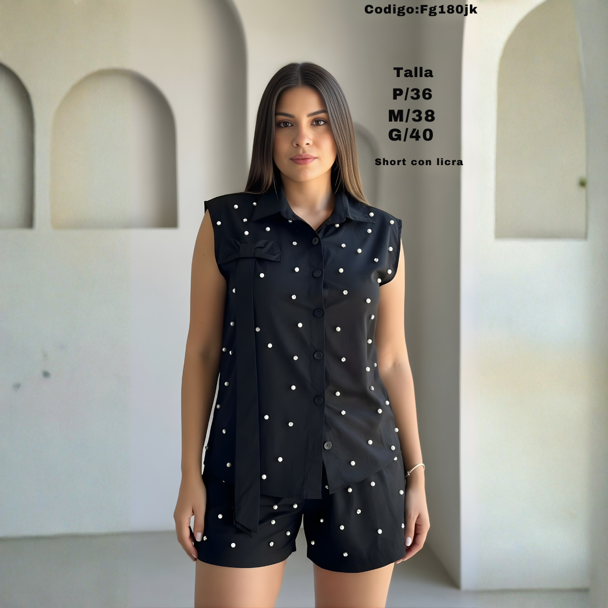 Conjunto Camisero con Perlas + Short con Licra — Elegancia Fresca y Cómoda