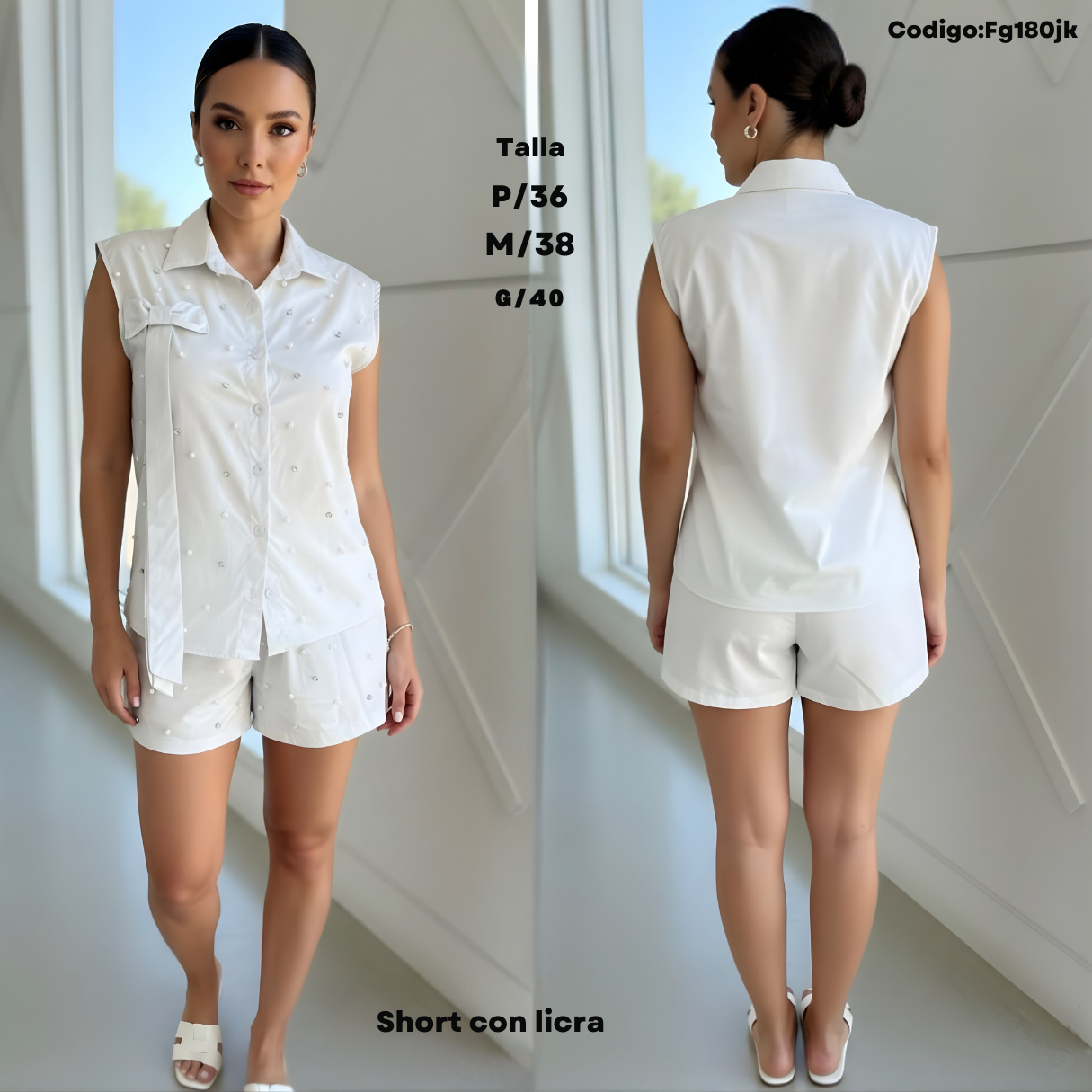 Conjunto Camisero con Perlas + Short con Licra — Elegancia Fresca y Cómoda