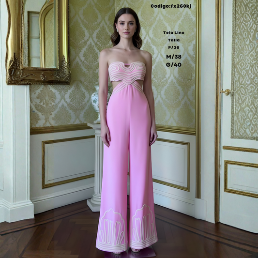 Enterizo Palazzo Strapless de Lino — Cintura Marcada y Look de Impacto