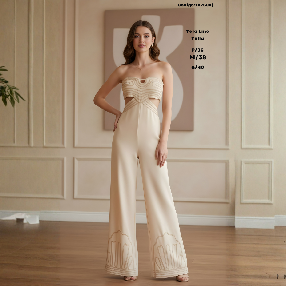 Enterizo Palazzo Strapless de Lino — Cintura Marcada y Look de Impacto