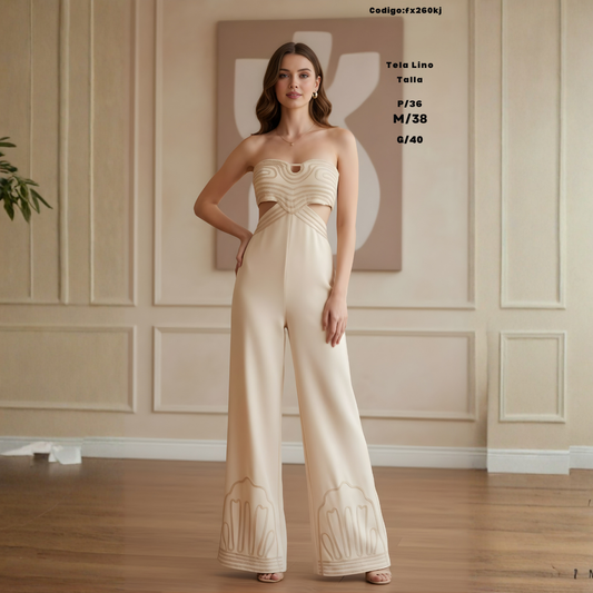 Enterizo Palazzo Strapless de Lino — Cintura Marcada y Look de Impacto