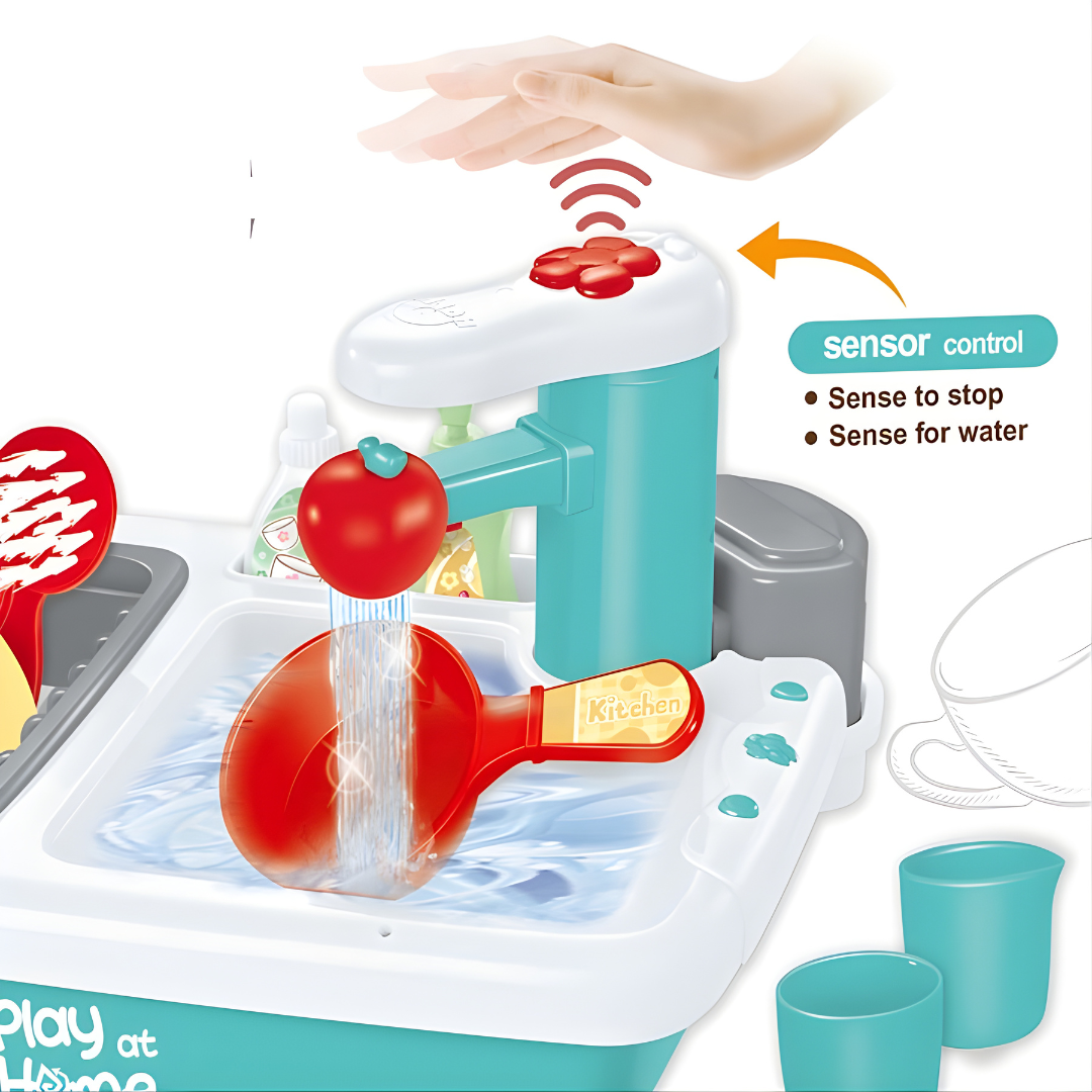 Fregadero de Juguete con Agua Corriente (Eléctrico) + Accesorios | Cocina Infantil Unisex 2–7 Años