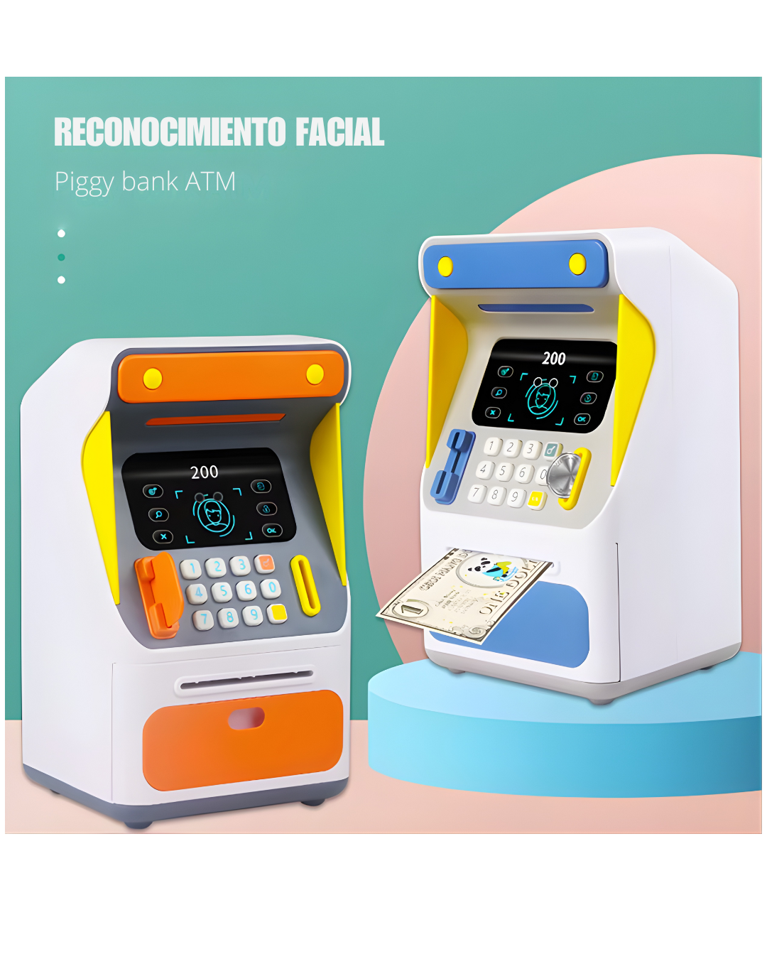 Alcancía Electrónica Infantil con “Reconocimiento Facial” + Clave | ATM para Niños 26.5 cm, Auto-Enrolle de Billetes, Gran Capacidad