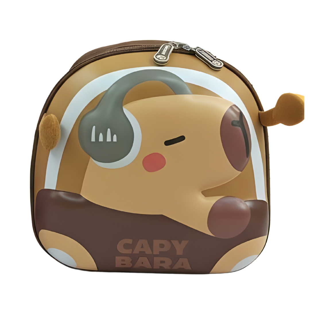 Mochila Infantil Capibara 30×30 cm | Lona + Tapa Dura 3D (Rosa / Café)