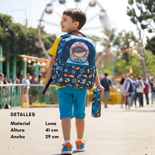 Mochila Escolar Infantil Lona Oficio – Astronauta, Dino, Gatito y Fantasía