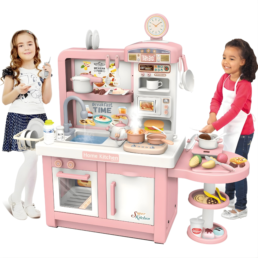 Cocina Infantil 100 cm Ancha con Agua y Luz + Hornilla Pequeña | Mundo Carlita