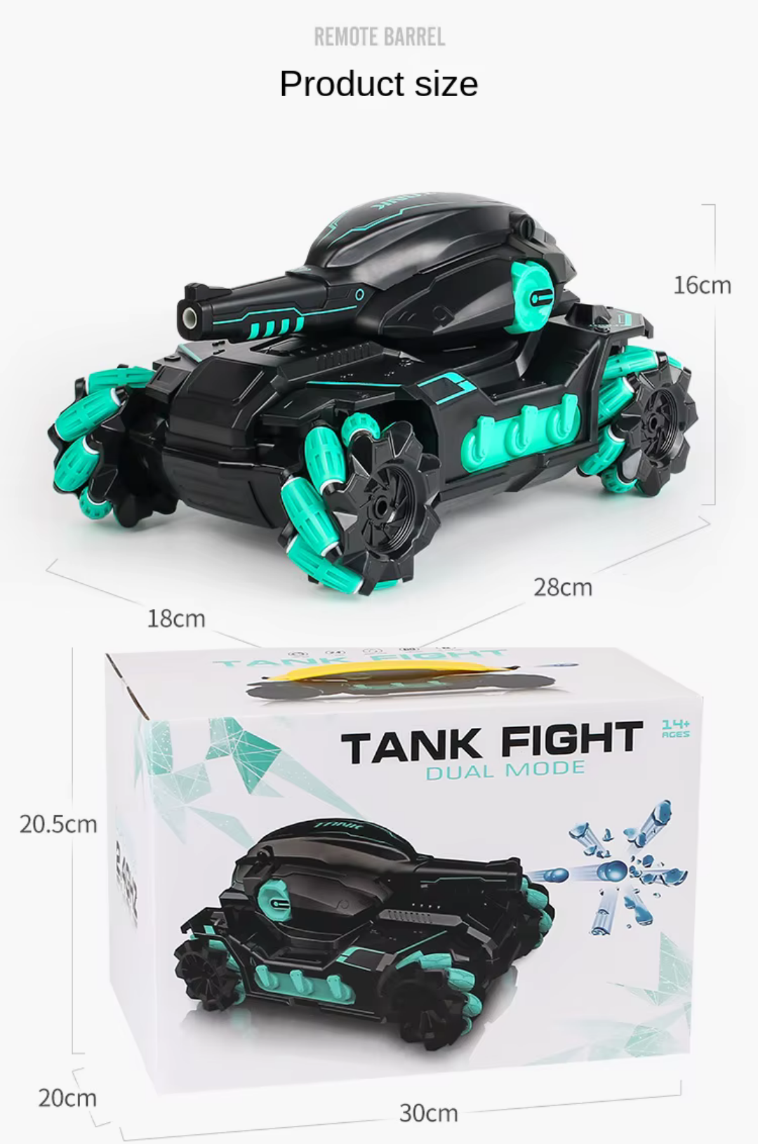 Tanque RC KYK 386 (1:20) con Luces – Doble Control (Control + Pulsera) y Bolitas de Silicona