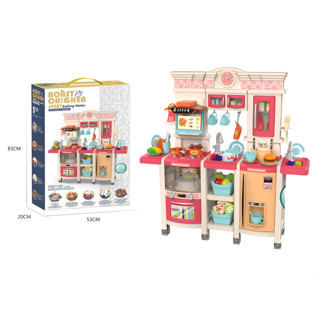 Cocina Infantil Grande 100 cm con Vapor, Luces, Sonidos y Agua – 108 Piezas
