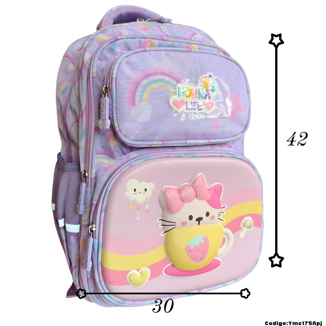 Mochila Escolar Infantil Primaria 42×30 cm con Bolsillos | Variantes Dino y Arcoíris