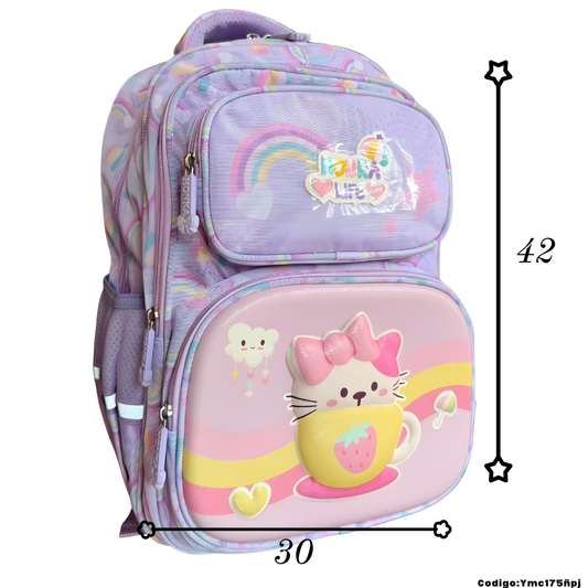 Mochila Escolar Infantil Primaria 42×30 cm con Bolsillos | Variantes Dino y Arcoíris