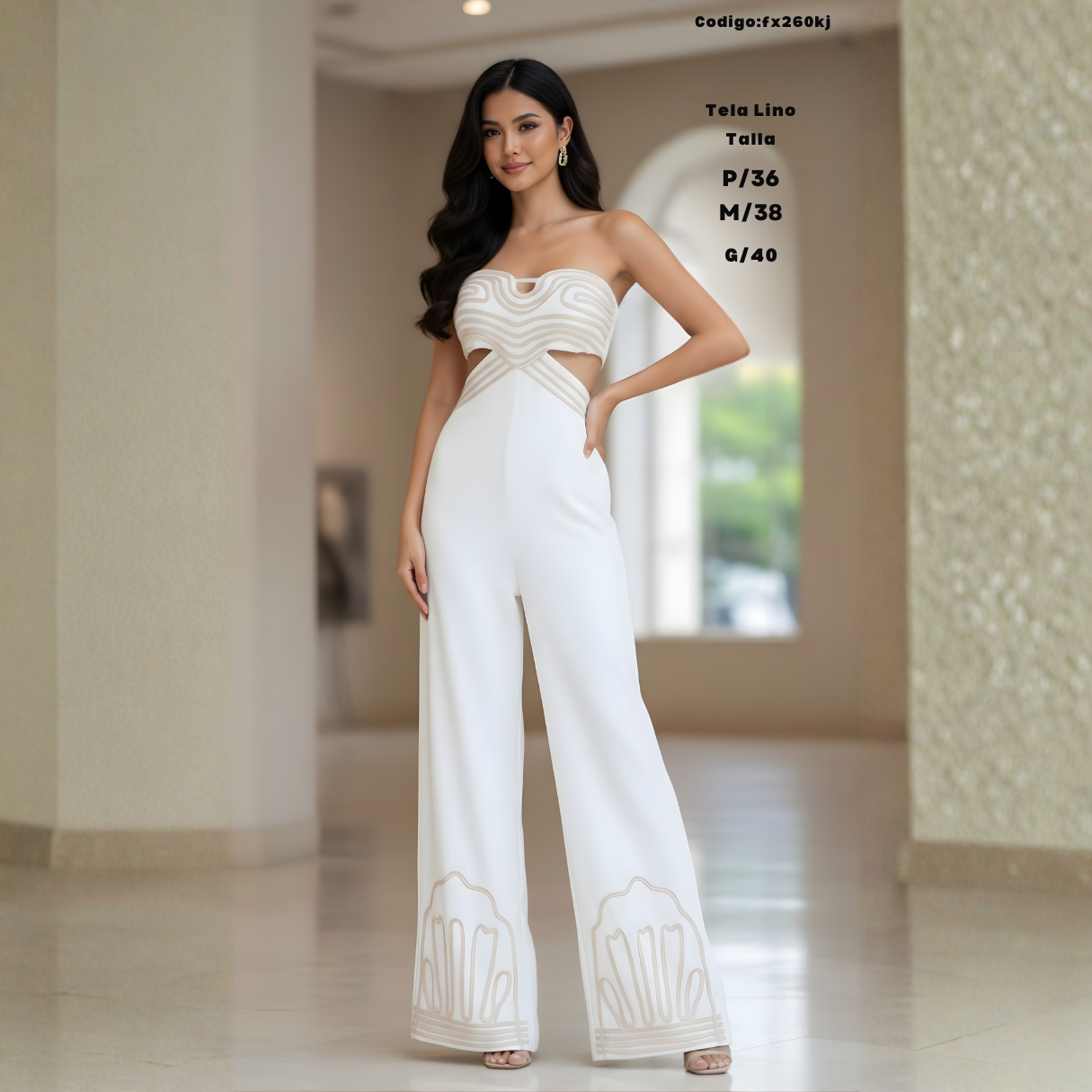 Enterizo Palazzo Strapless de Lino — Cintura Marcada y Look de Impacto